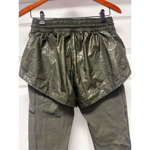 Athleta Rainier 2 In 1 Tight Athletic Legging Short Combo sz S EUC Dark Green - Picture 9 of 11